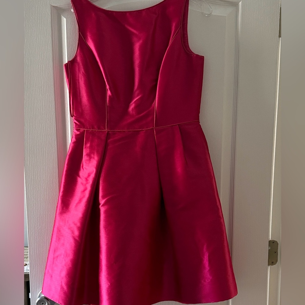 Theia Hot Pink Satin Sleeveless Cocktail Dress